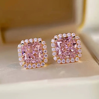 Luxurious Pink Artificial Gemstone Stud Earrings